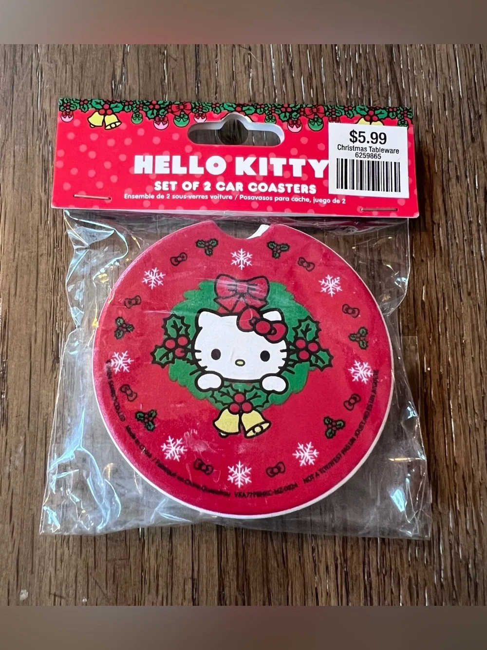 Hello Kitty Red and Green Holiday Cup Coasters - Set of 4